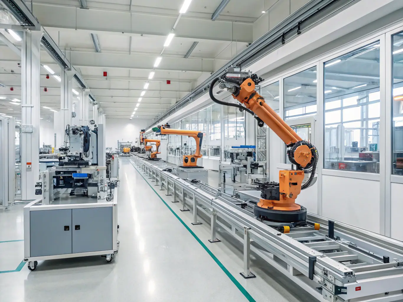 A modern manufacturing plant with automated assembly lines and skilled technicians, representing IONA's expertise in recruiting for the manufacturing sector.